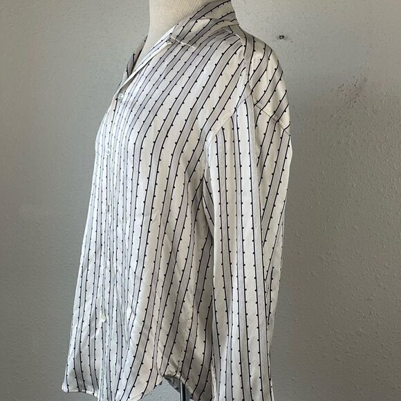 Vintage Unbranded Womens Silk White and Black Button Down Blouse Size 8 - Picture 3 of 5